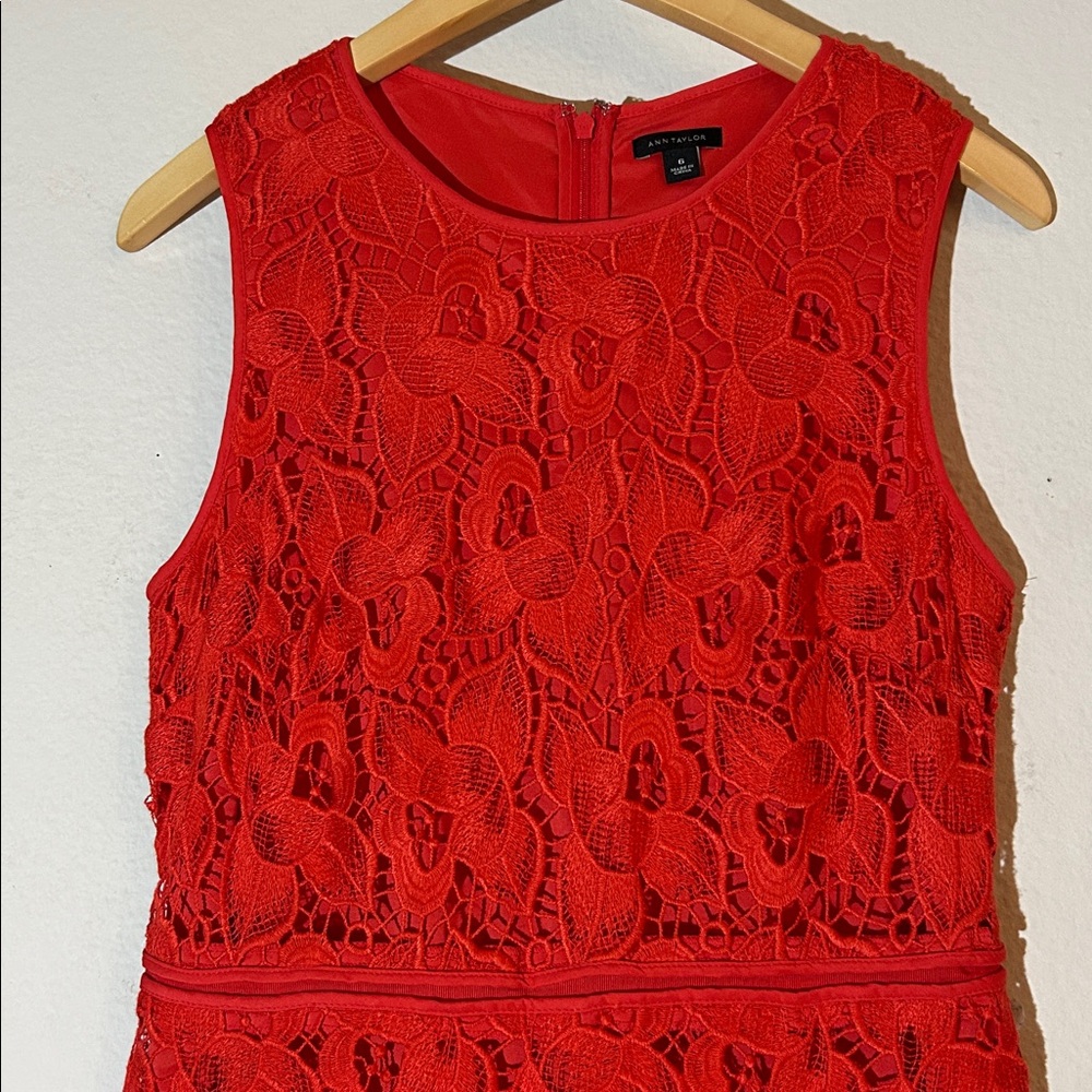 Ann Taylor Vibrant Red Lace Midi Dress - Picture 5 of 15
